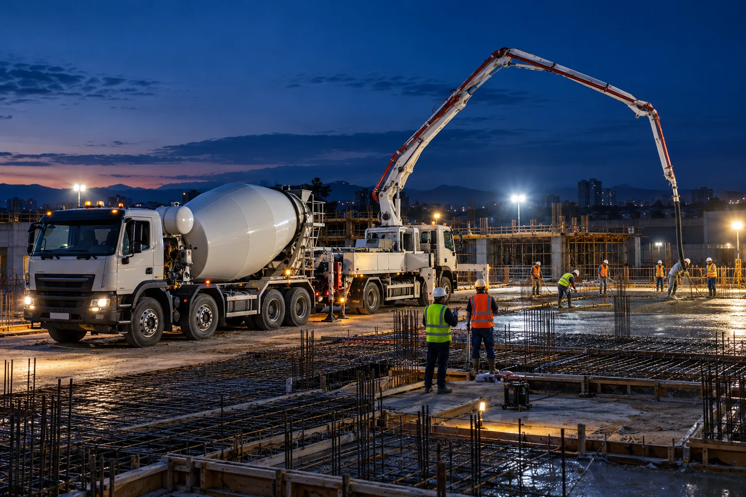 Imagem ilustrativa de preparação do recebimento de concreto antes do amanhecer